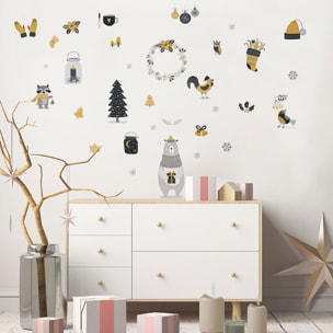 Sticker Noël animaux scandinave - Autocollants stickers adhésifs noël - décoration fêtes
