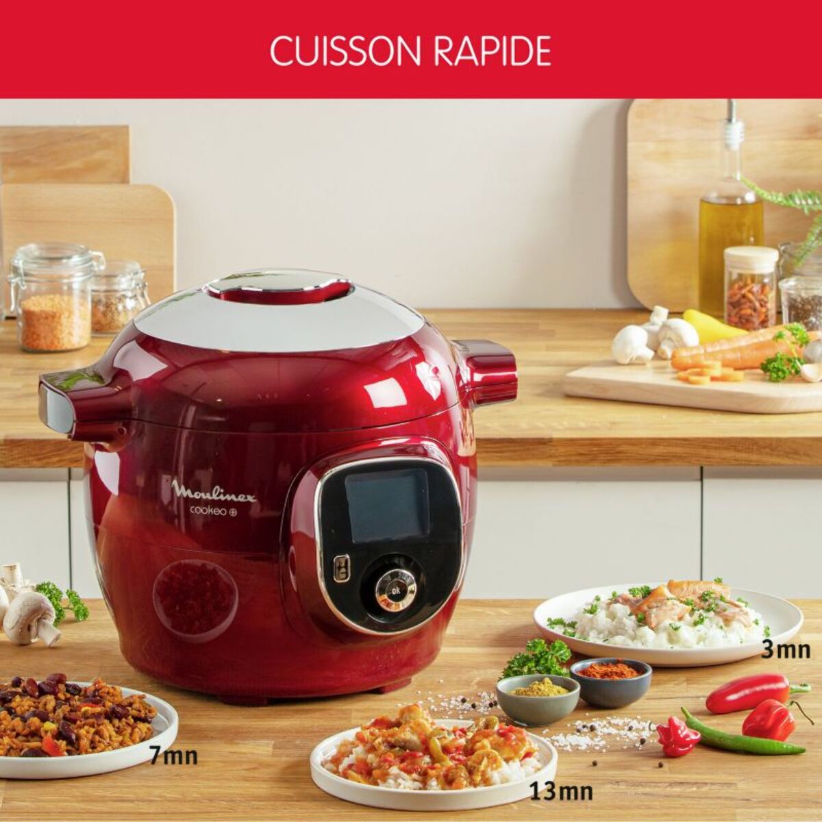 Cookeo MOULINEX YY5118FB rouge 6 L, 6 modes de cuisson + spatule, 180 recettes