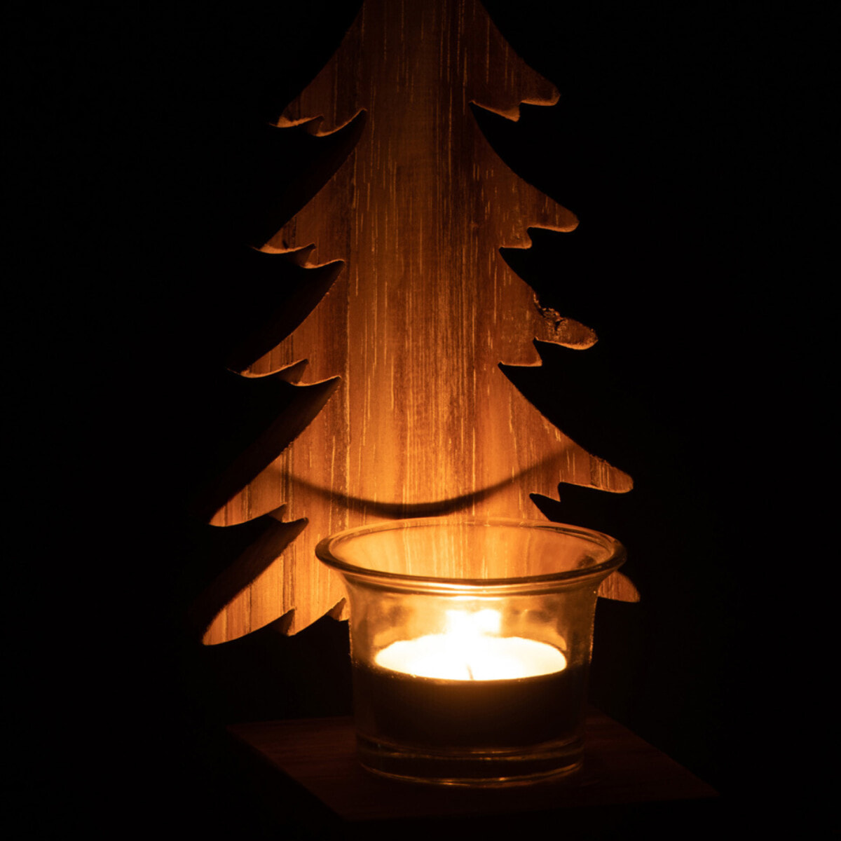 J-Line bougeoir Sapin de Noël - bois - brun - 2 pcs