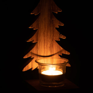 J-Line bougeoir Sapin de Noël - bois - brun - 2 pcs