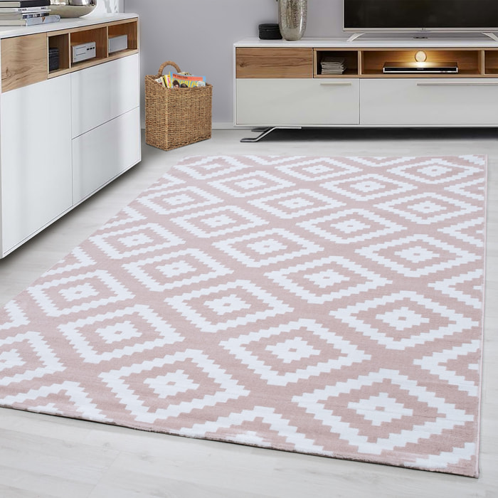 PLUS - Tapis à poils courts losange rose - PLU8005ROS