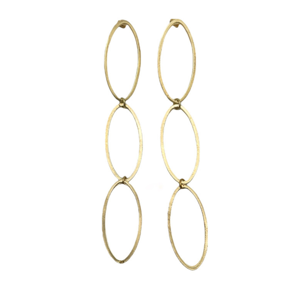 Pendiente triple oval colgante dorado