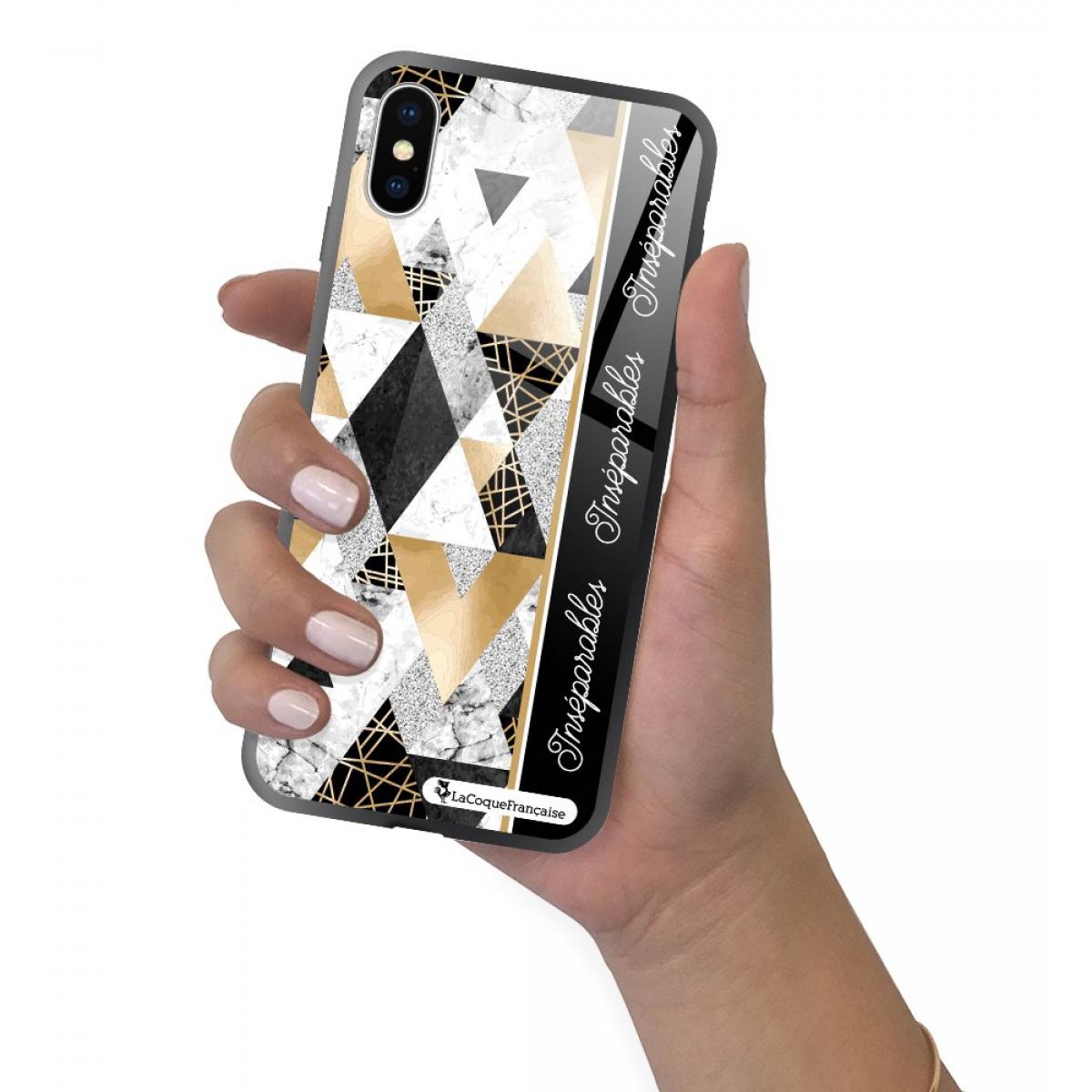 Coque iPhone X/Xs Coque Soft Touch Glossy Marbre Noir Inséparables Design La Coque Francaise