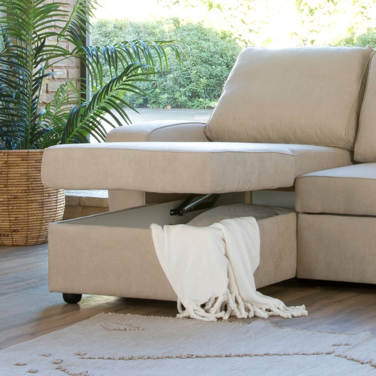 Canapé d'angle Kubor -textile, mousse pu, bois et panneau de particules-couleur beige 238 x 88 x 157 cm