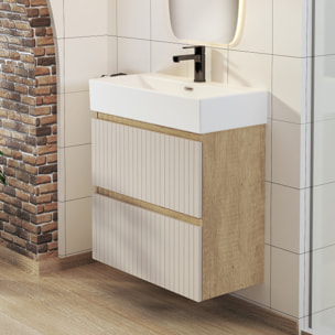 Conjunto de Baño Zel | Mueble Suspendido | 70 cm Glaciar | Dos Cajones | Lavabo Encastrado | No incluye Espejo | Mueble Montado| Alday