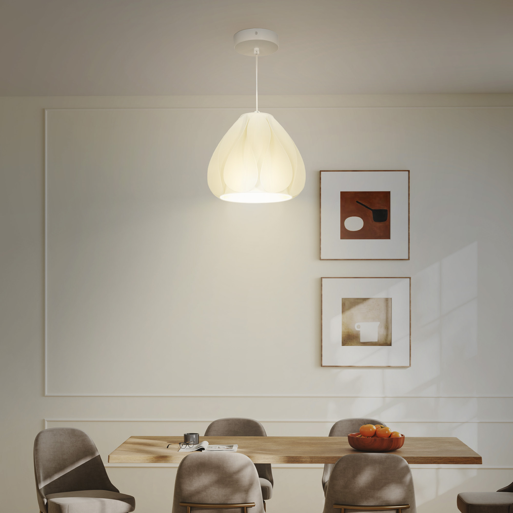 Lámpara Colgante Moderna Lámpara de Techo E27 con Pantalla de Impresión 3D Iluminación para Comedor Cocina Salón Bar Restaurante Blanco