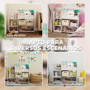 Estantería Infantil para Juguetes con Estantes Abiertos, Compartimentos, Diseño de Ositos, Organizador de Juguetes para Dormitorio, Sala de Juegos, Guardería, Blanco