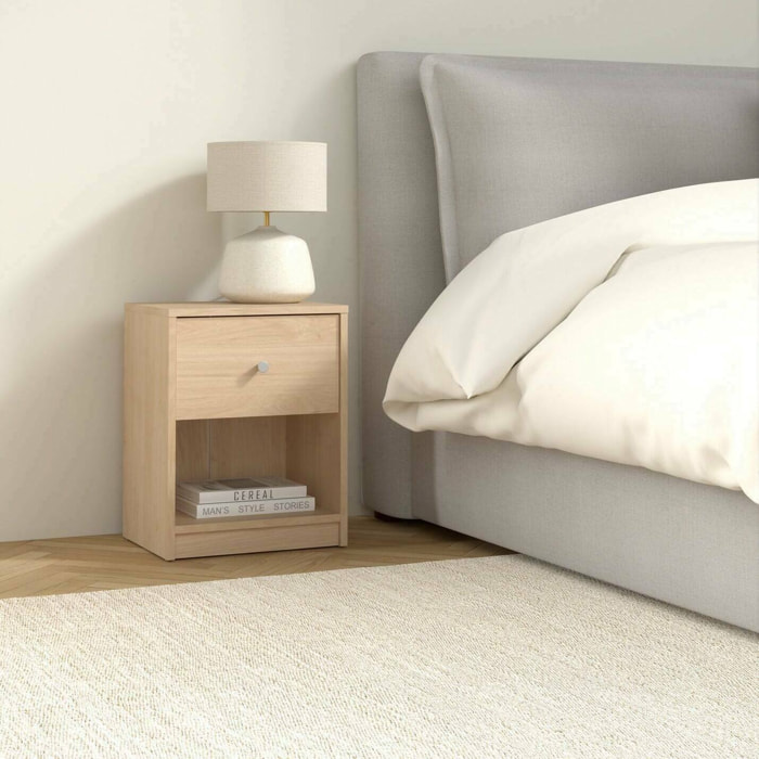 Comodino Kastri, Comò basso, Tavolino da notte, Mensola da letto, 38x30 h48 cm, Rovere