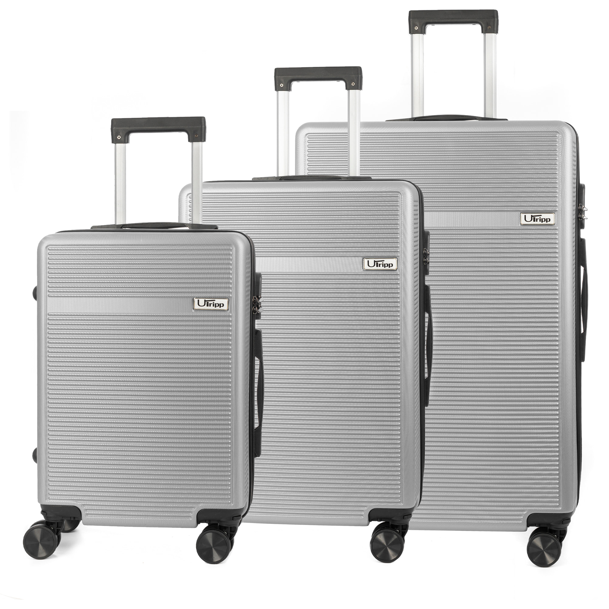 DAM Set di 3 valigie Trolley, realizzate in materiale leggero ABS ad alta resistenza. Chiusura numerica e 4 ruote doppie estraibili e girevoli a 360°. 50x29x76 Cm. Colore: Grigio Chiaro