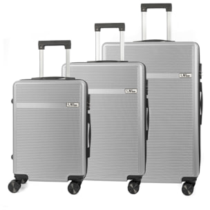 DAM Set di 3 valigie Trolley, realizzate in materiale leggero ABS ad alta resistenza. Chiusura numerica e 4 ruote doppie estraibili e girevoli a 360°. 50x29x76 Cm. Colore: Grigio Chiaro