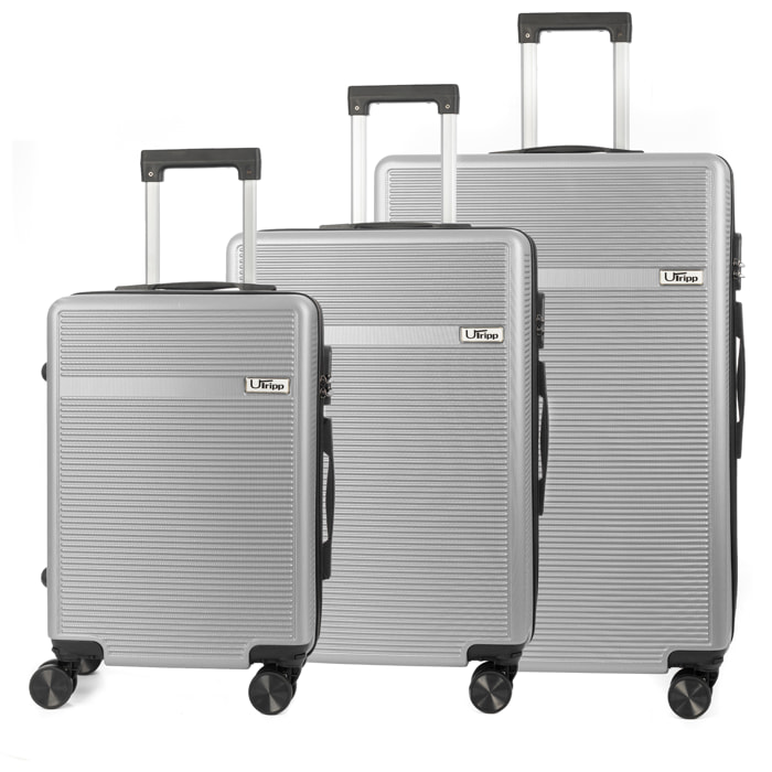 DAM Set di 3 valigie Trolley, realizzate in materiale leggero ABS ad alta resistenza. Chiusura numerica e 4 ruote doppie estraibili e girevoli a 360°. 50x29x76 Cm. Colore: Grigio Chiaro
