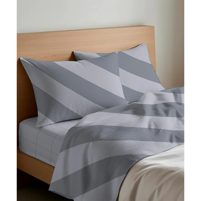 Coppia Federe per cuscini letto ELITE GRIGIO 100% Cotone e Made in Italy a righe moderno