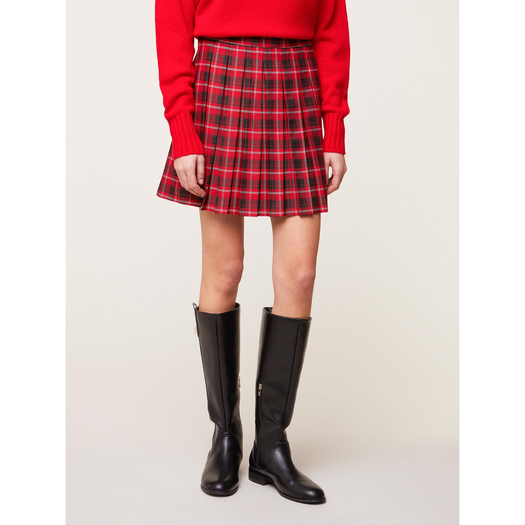 Motivi - Gonna corta a pieghe fantasia tartan - Rosso