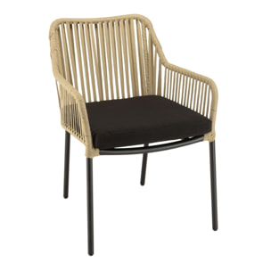 MALO - Lot de 2 fauteuils cordage couleur naturelle coussin assise noir