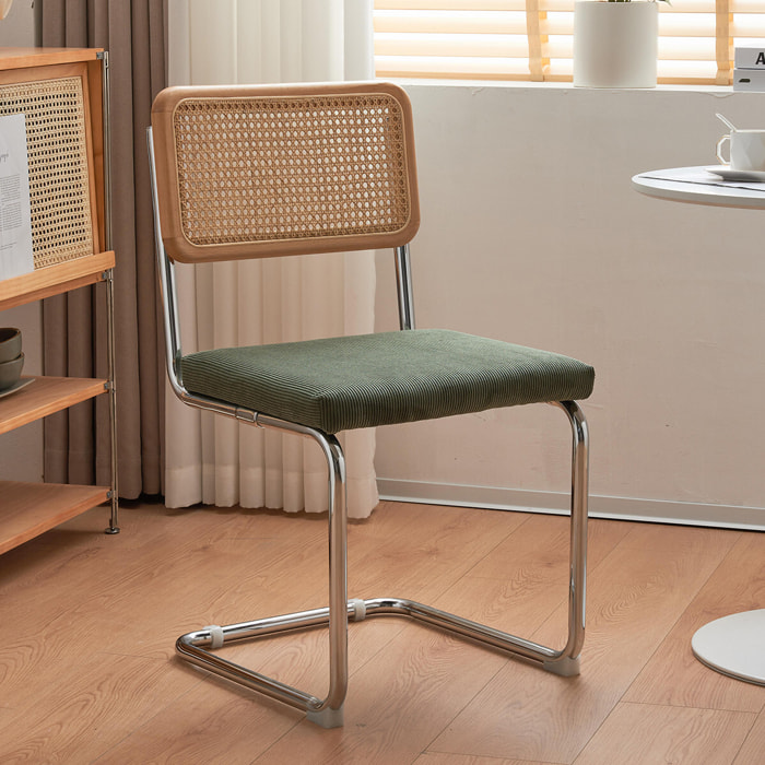 Lot de 2 chaises en cannage et velours côtelé - MUSE