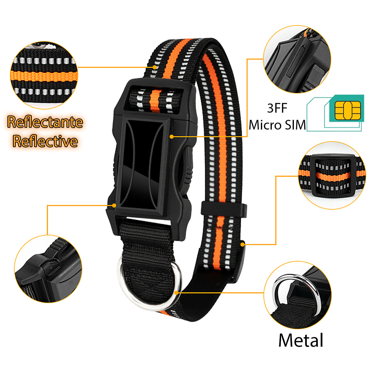 Localizzatore GPS speciale per cani e animali domestici. BDS+LBS+AGPS. Collare da 40 a 64 cm di diametro, riflettente.