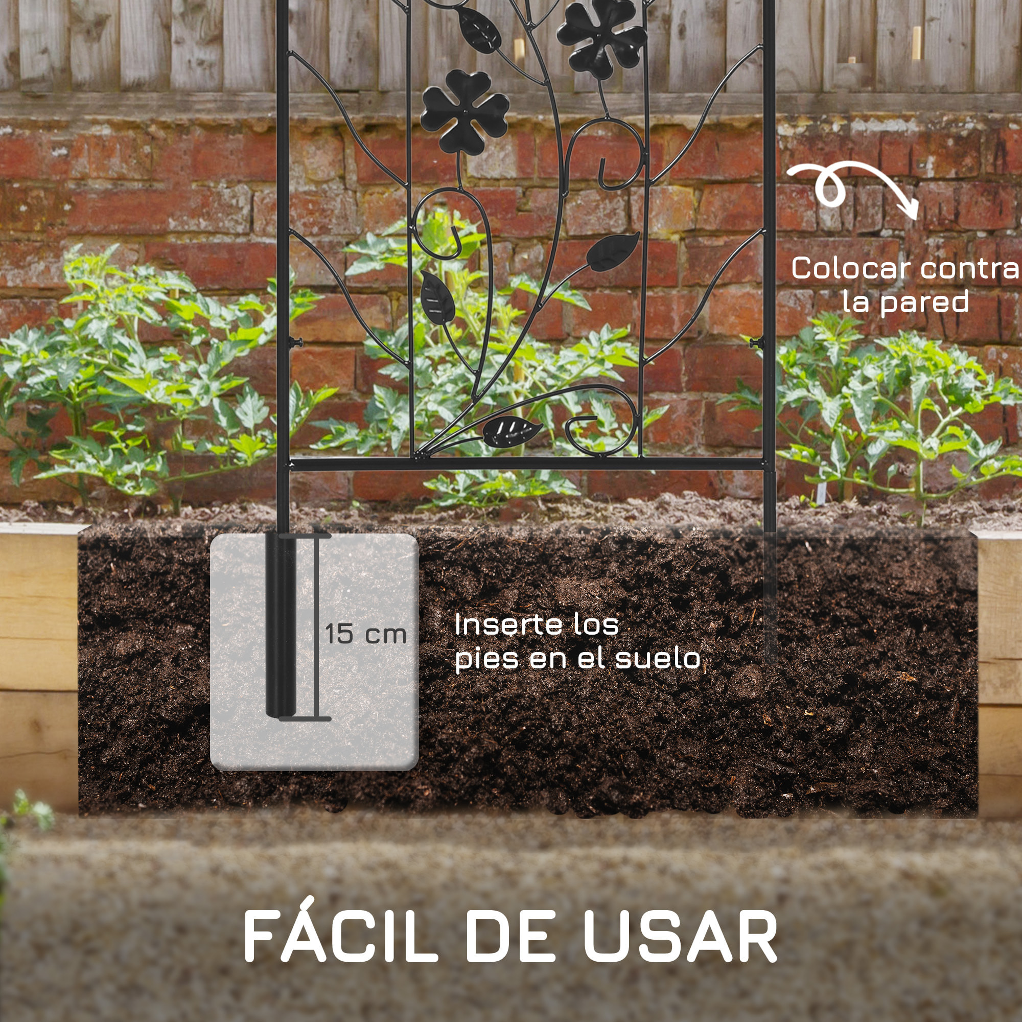 Juego de 2 Enrejados de Jardín Soportes para Plantas Trepadoras con Marco Metálico para Frutas Verduras Flores Decoración Exterior Patio Terraza 38x98 cm Negro
