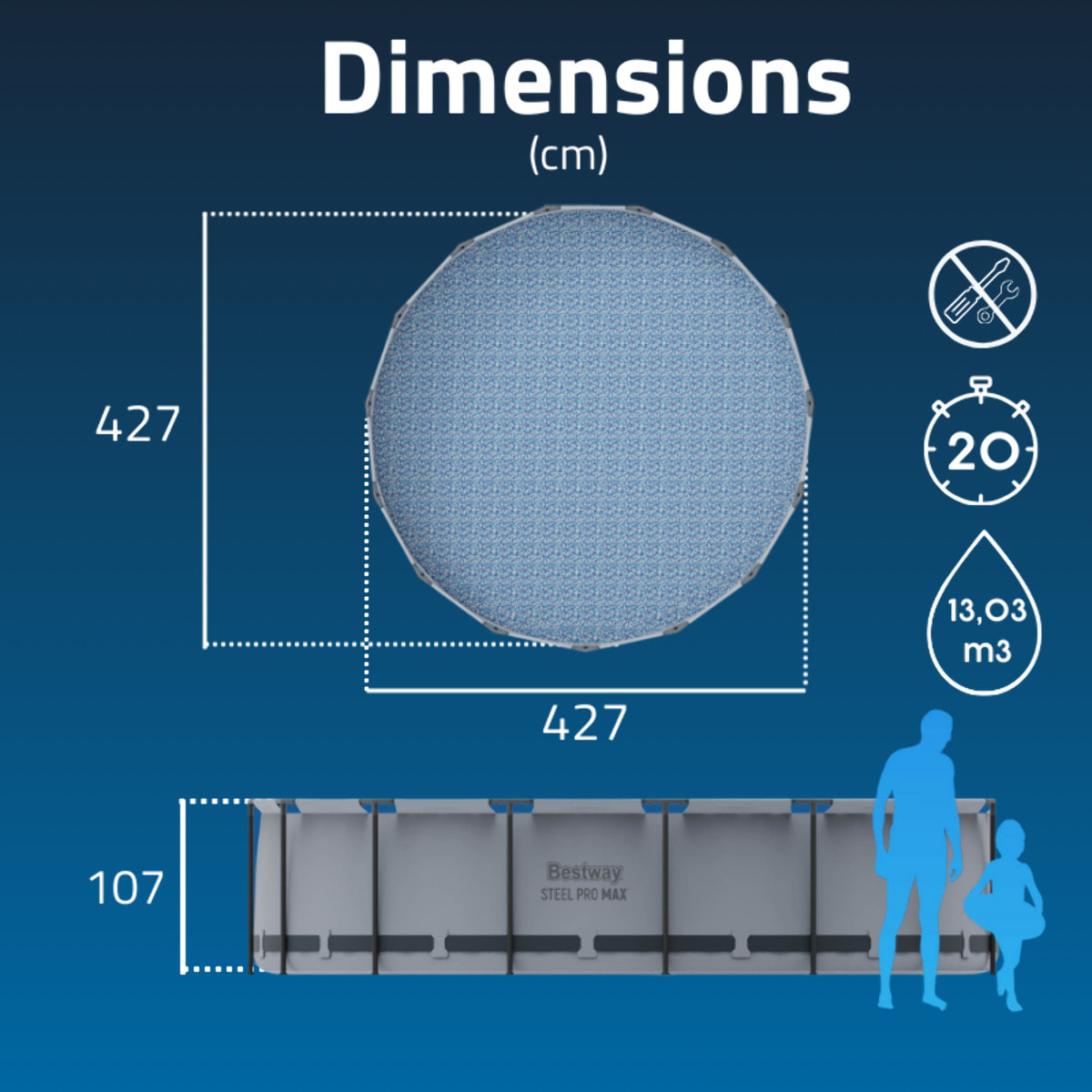 Bestway Piscine hors sol tubulaire ronde Bestway Steel Pro Max 427 x 107 cm gris clair