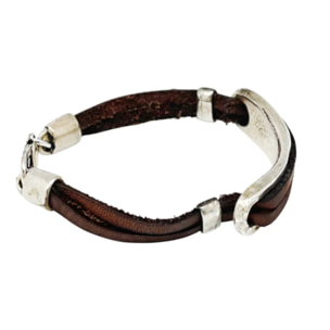 Pulsera Doble tira Base cuero marrón y plata chapado