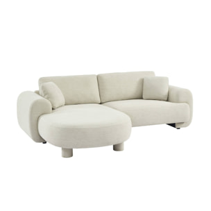 Canapé d'angle gauche 3 places tissu crème. pieds ronds L 231 x P 160 / 88 cm - Zenio