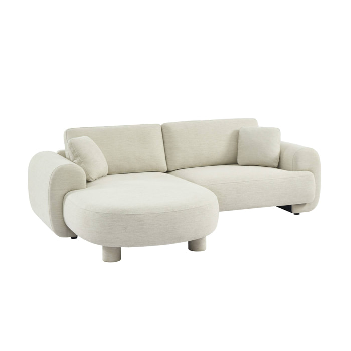 Canapé d'angle gauche 3 places tissu crème. pieds ronds L 231 x P 160 / 88 cm - Zenio