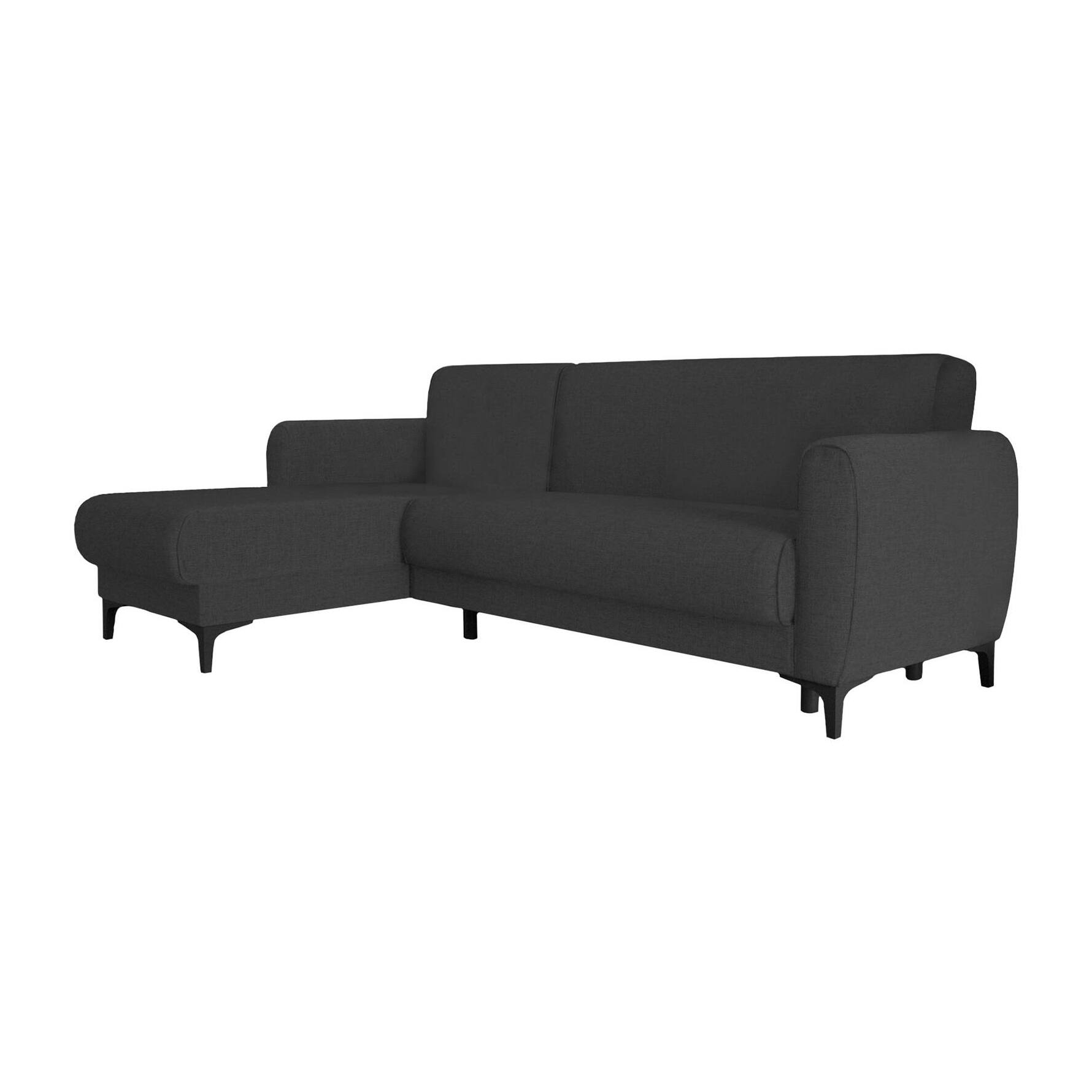 Divano letto Angel, Divano letto ad angolo con penisola reversibile, Sofà contenitore moderno con chaiselongue e 3 cuscini, Cm 230x153h85, Antracite