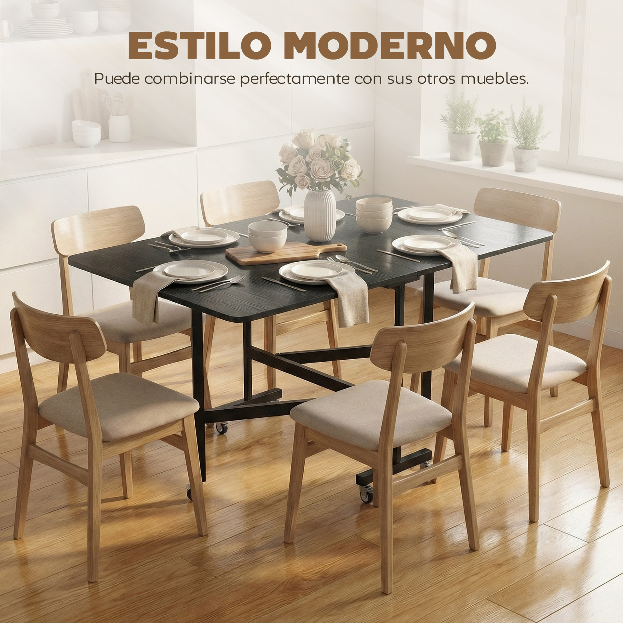 Mesa Plegable de Comedor para 4-6 Personas Mesa de Cocina Plegable con Ruedas y Alas Abatibles para Cocina Salón 120x80x73 cm Negro