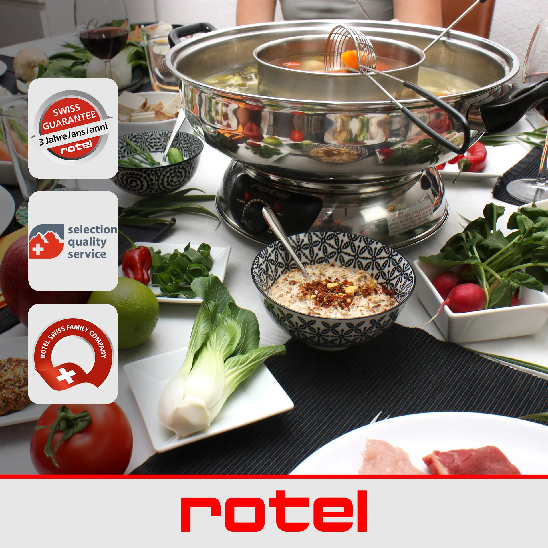 Appareil à fondue chinoise 2 compartiments avec fourchettes et passoires Rotel