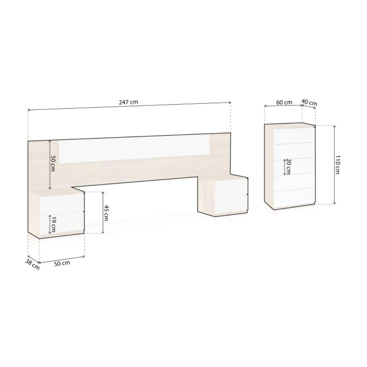 Dormitorio Akari 5C Blanco Artik (Blanco Mate) - Roble Canadian