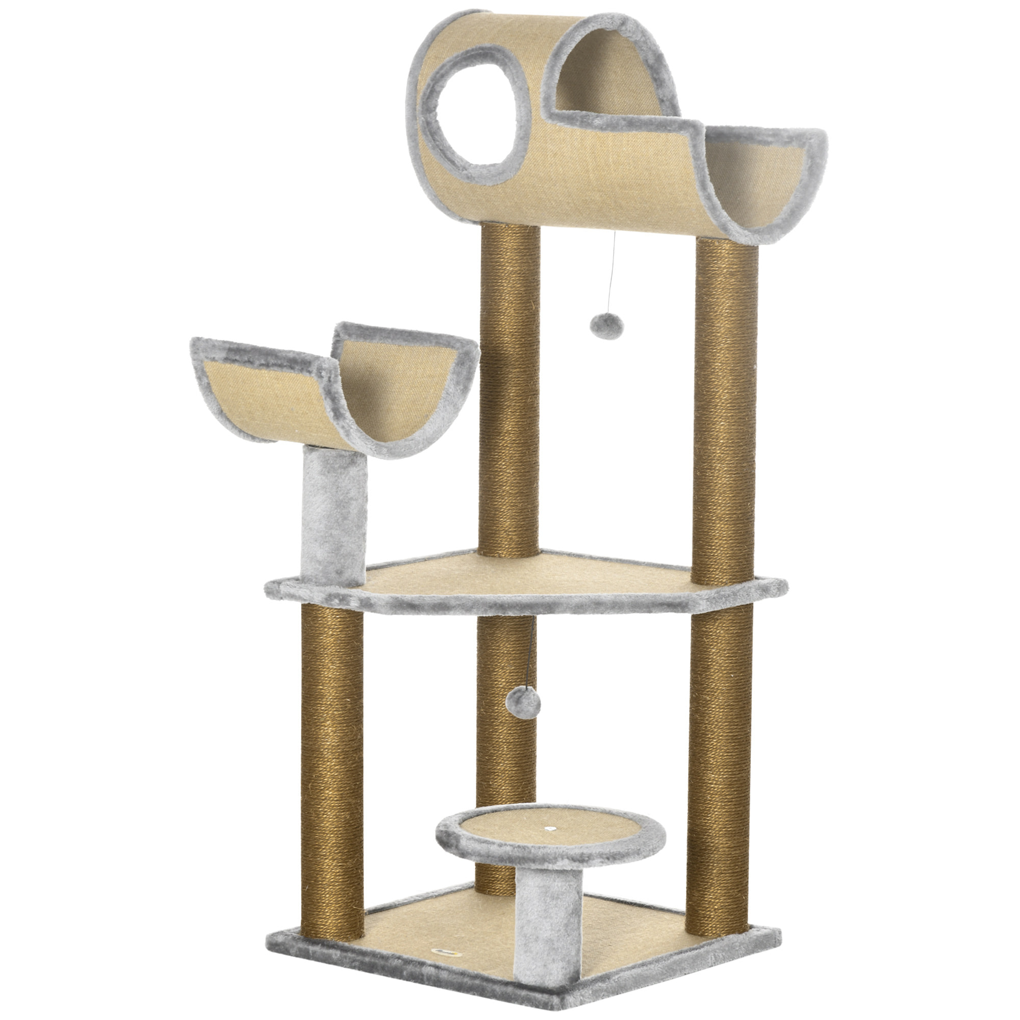 PawHut Árbol Rascador para Gatos de 122 cm Torre Escalador para Gatos con Cama Múltiples Plataformas Bolas Colgantes y Postes de Sisal 49x49x122 cm Marrón