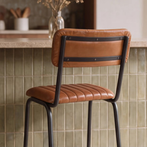 Lot de 2 chaises pour îlot central 65 cm en cuir de buffle marron - Arsène