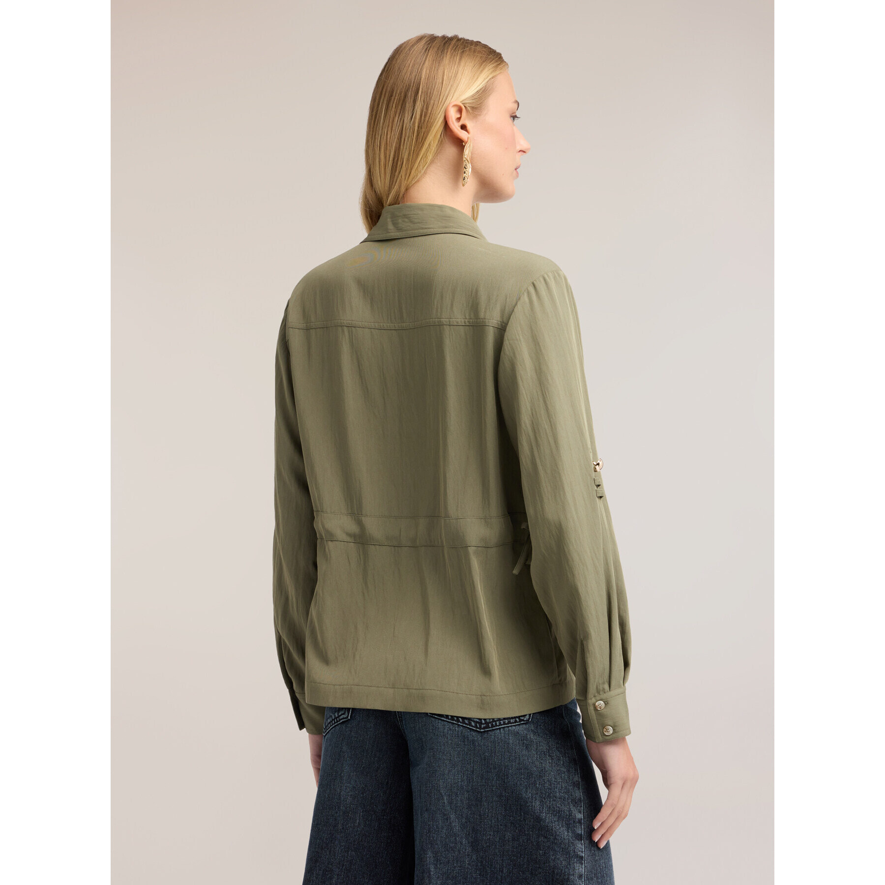 Motivi - Camicia con coulisse in twill di viscosa - Verde militare