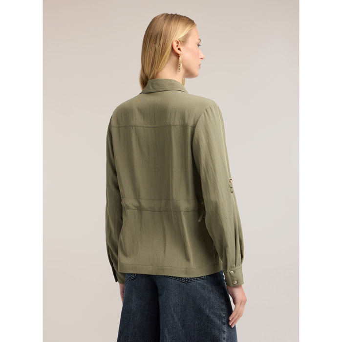 Motivi - Camicia con coulisse in twill di viscosa - Verde militare
