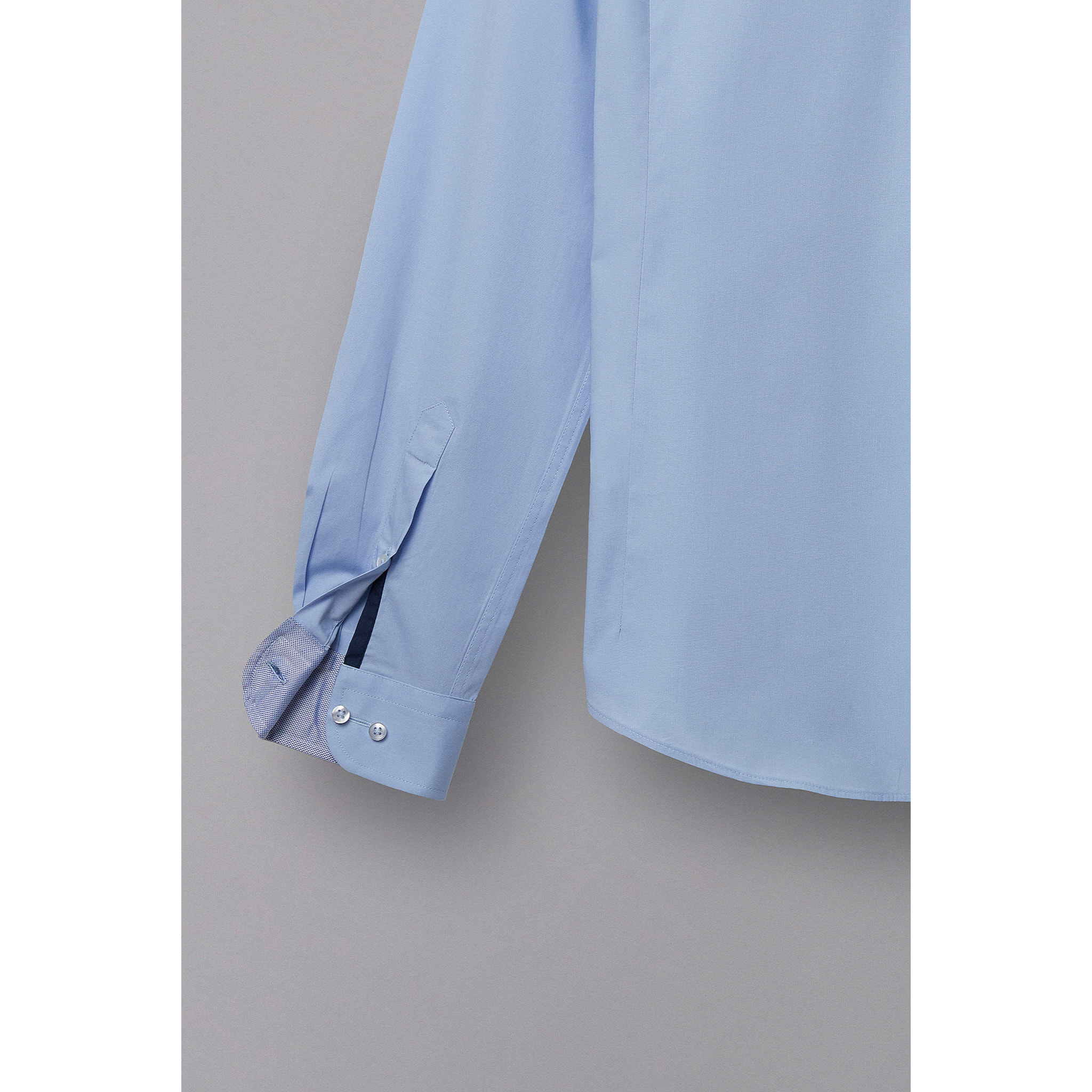 Camicia Uomo 1 Bottone Francese Slim Popeline Stretch Unito Celeste