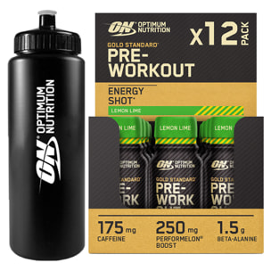 Pre-Workout Energy Shot Limone e Lime 12 Monoporzioni da 60ml Gold Standard + Borraccia