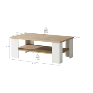 Table basse bois et blanc mat rectangulaire L107cm - ENORA