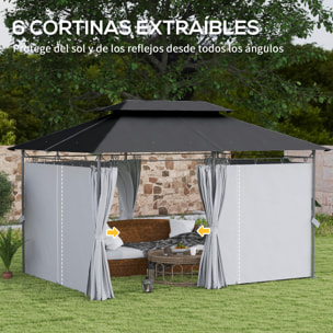 Cenador para Jardín 4x3 m Pérgola de Jardín Gazebo con Doble Techo Paredes Laterales Resistente al Agua Carpa para Exterior Terraza Patio Gris Oscuro