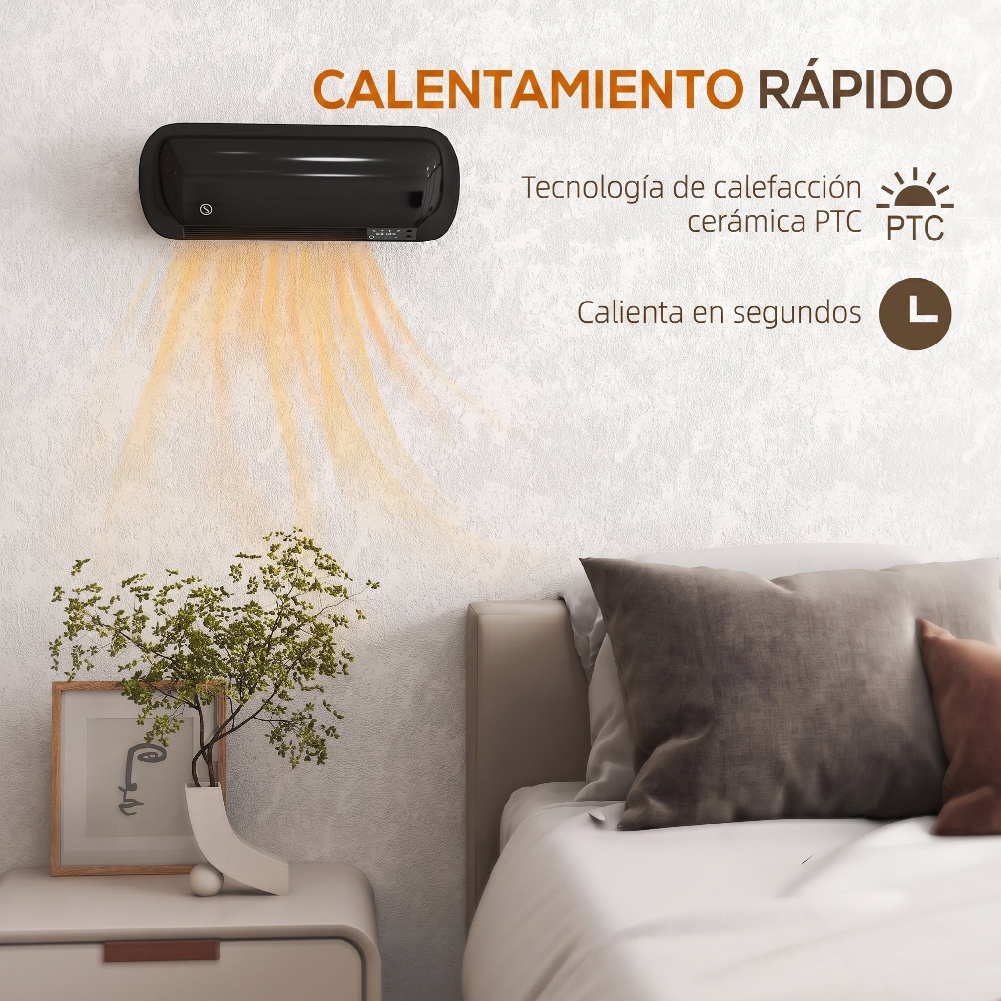HOMCOM Calefactor Eléctrico Cerámico de Pared, 2000W, con 3 Modos, Pantalla LED, Termostato Regulable, Temporizador 24h, Oscilación, Mando a Distancia y Detección de Ventanas Abiertas