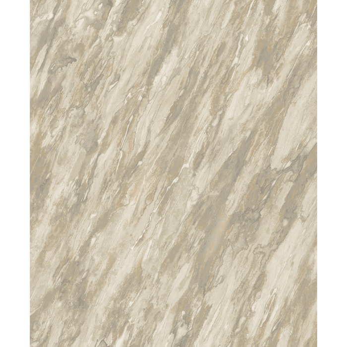 Papier peint effet marbre beige doré veiné taupe