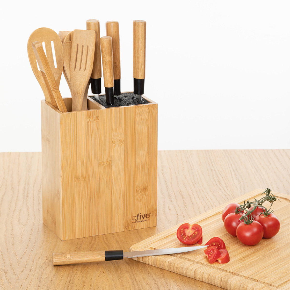 Bloc 5 couteaux & 5 ustensiles manche bambou