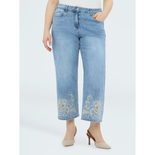Fiorella Rubino - Jeans cropped con bordado floral - Light - blue
