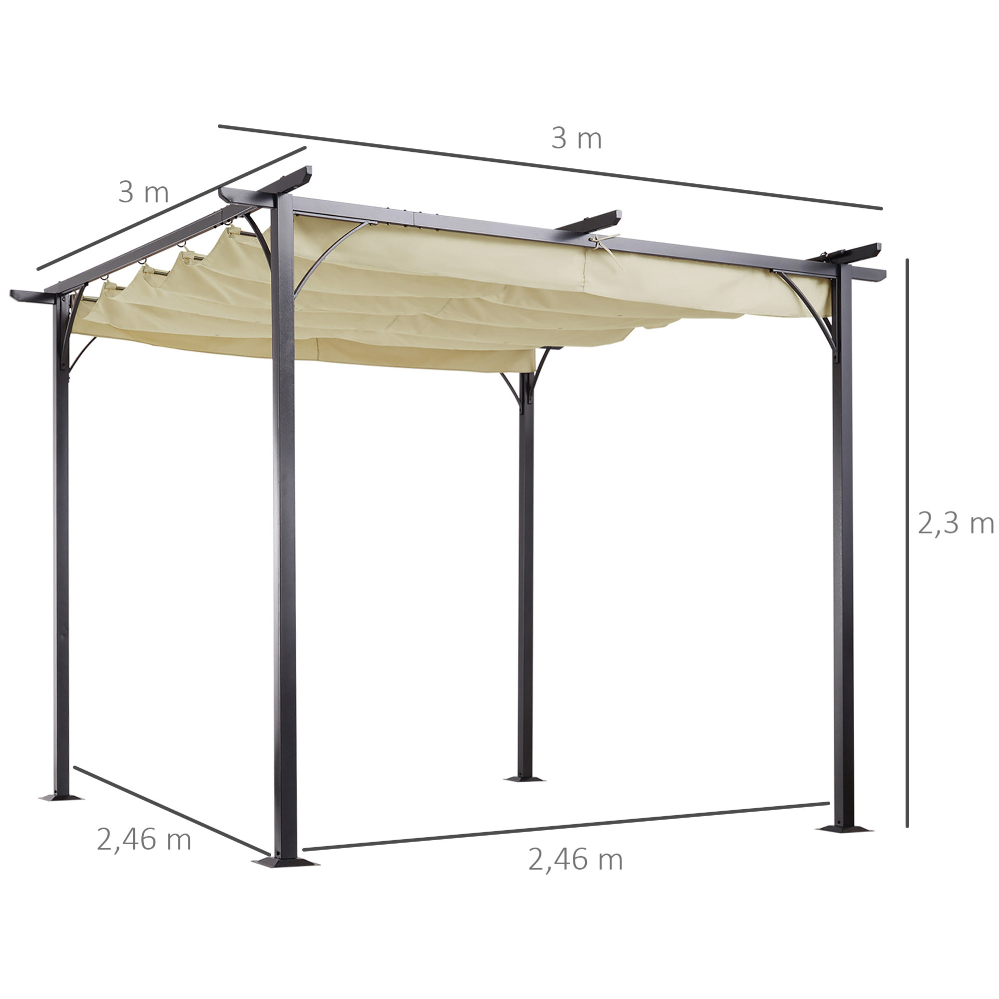 Pá©rgola de Metal 3x3m Gazebo Cenador para Jardín Patio con Techo Retrá¡ctil