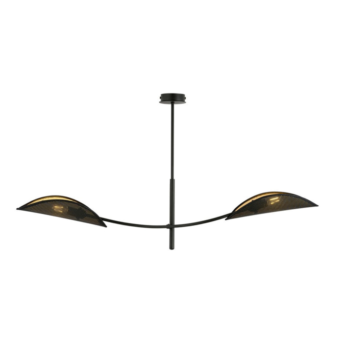 Lampada a sospensione Lotus in acciaio nero e oro