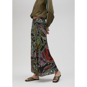 Gonna pieghettata con stampa tropicale