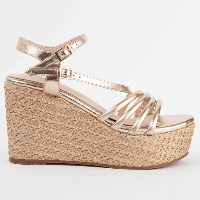 Sandalia De Cuña - Dorado - Altura: 10 Cm