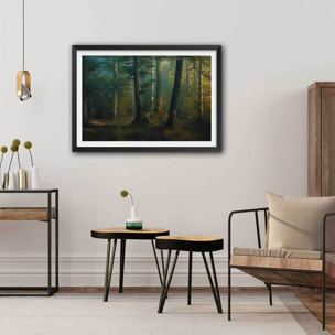 Affiche sous-bois en octobre Affiche + cadre en bois - Noir