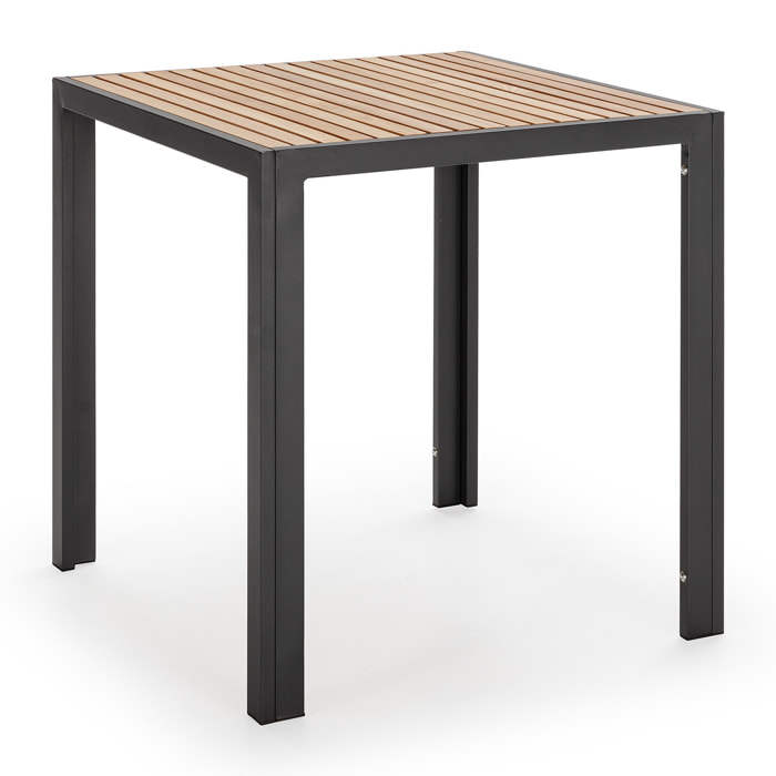 Mesa de Jardín Coral Cuadrada de Madera y Metal Negro