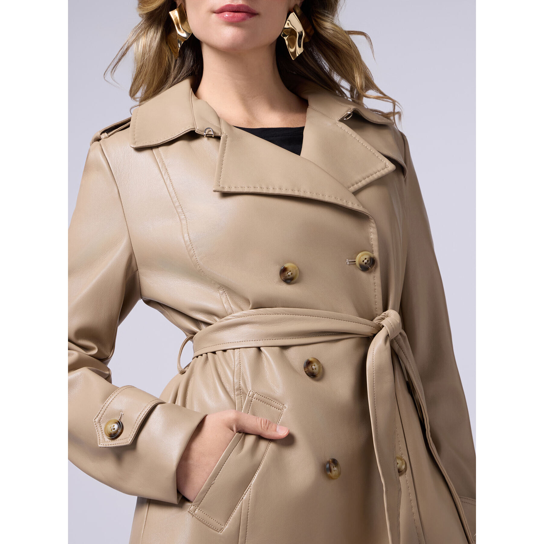 Oltre - Trench corto doppiopetto in tessuto spalmato - Beige