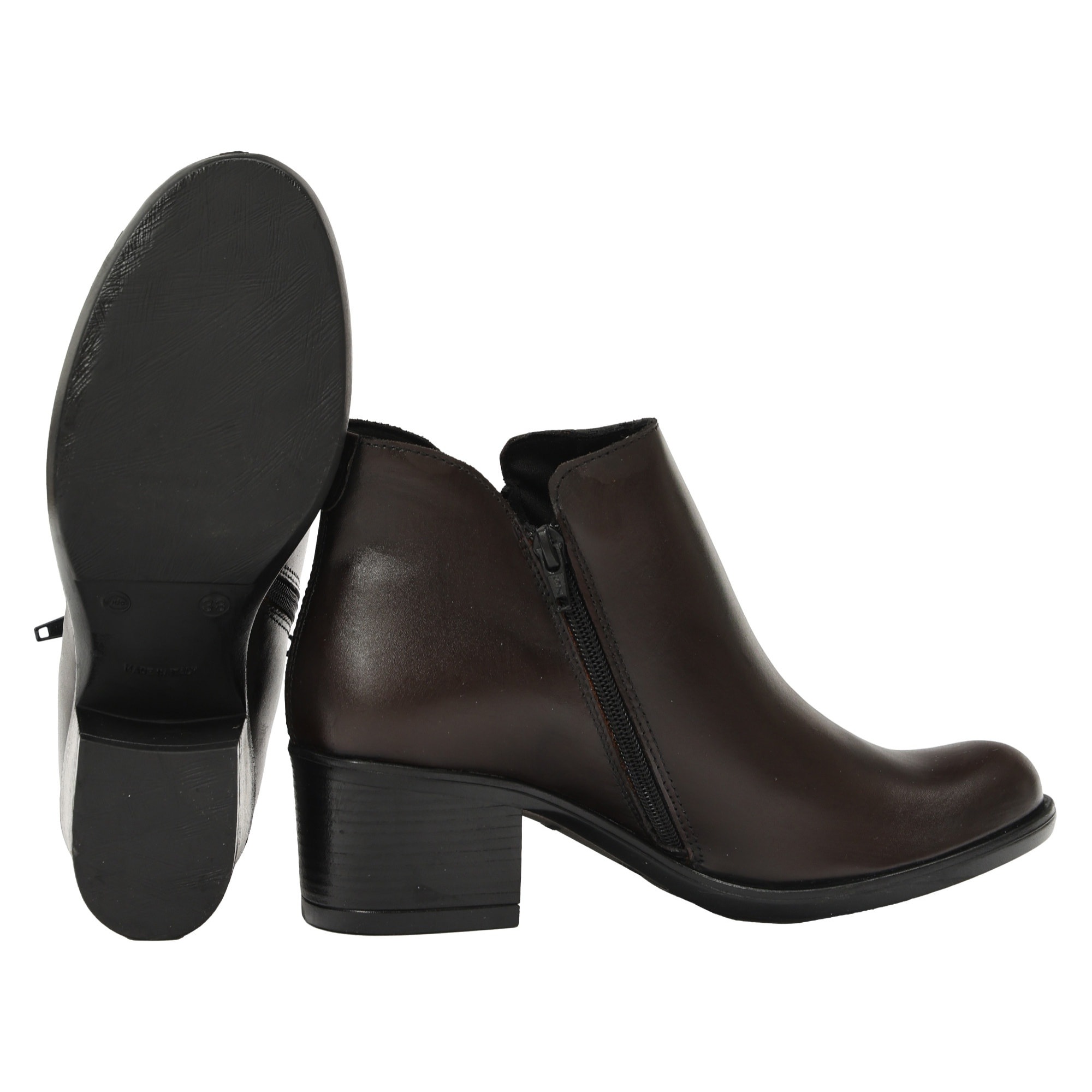 Tronchetto in vera pelle con tacco comodo e doppia lampo