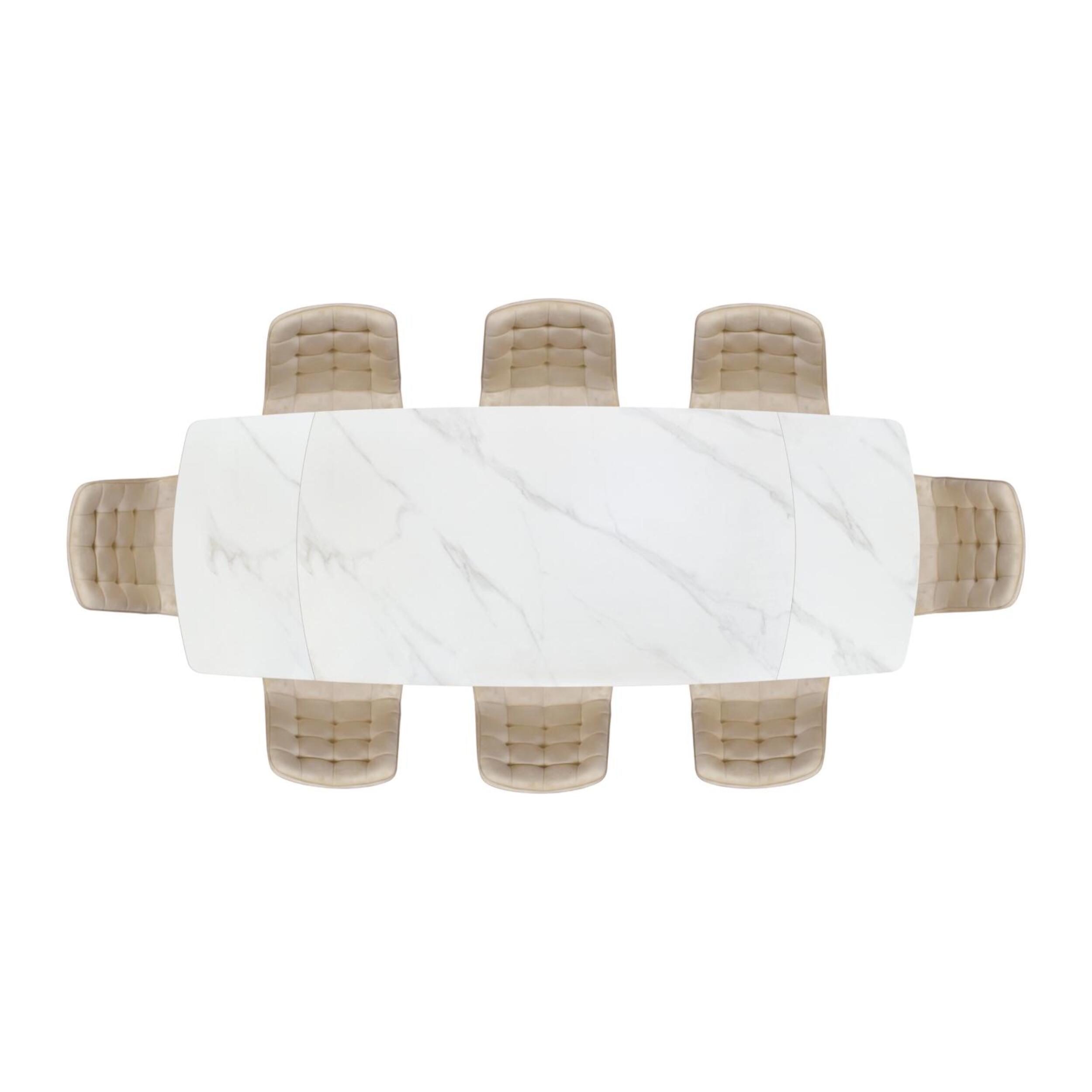 Tavolo BONIFACIO in ceramica bianco statuario e base in metallo verniciato nero, allungabile 140x90 cm - 200x90 cm